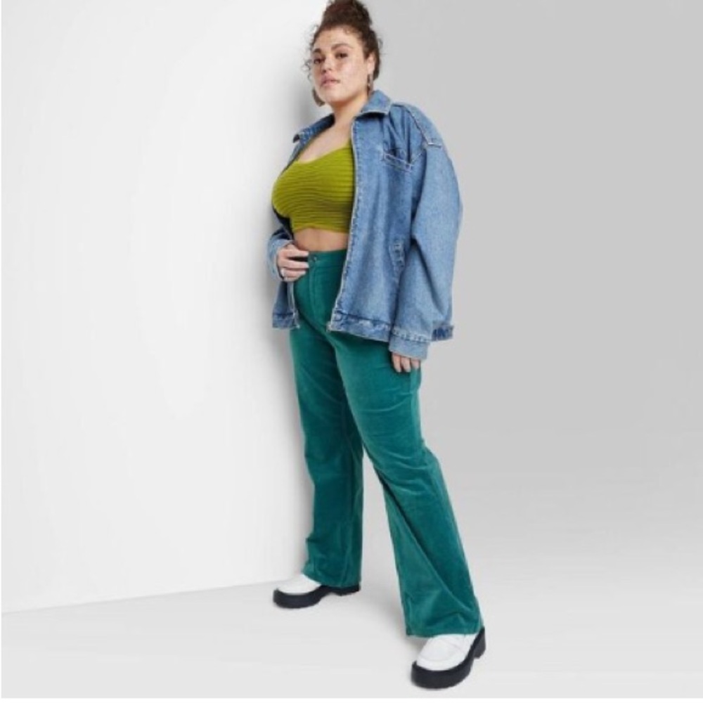 Teal Corduroy Flared Pants